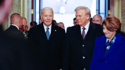 Joe Biden and Donald Trump arrive for Trump's inauguration ceremony in Washington on January 20. (AFP) Joe Biden and Donald Trump arrive for Trump's inauguration ceremony in Washington on January 20. (AFP)