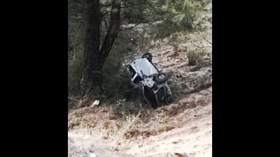 Two persons were killed after the car they were travelling in fell into a gorge in Shimla’s Chopal area, police said on Saturday. (HT Photo) Two persons were killed after the car they were travelling in fell into a gorge in Shimla’s Chopal area, police said on Saturday. (HT Photo)