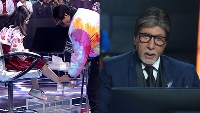KBC 16 host Amitabh Bachchan helped a girl with her shoelaces.