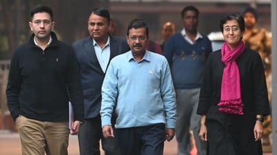 AAP convener Arvind Kejriwal, Delhi chief minister Atishi and Raghav Chadda. (Vipin Kumar/ Hindustan Times) AAP convener Arvind Kejriwal, Delhi chief minister Atishi and Raghav Chadda. (Vipin Kumar/ Hindustan Times)