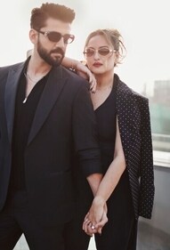 Sonakshi exudes boss lady vibe in a polka-dotted blazer paired with a black vest and trousers from M&S. Her look has been accessorised with glasses from Scott Eyewear and chains from CaratLane. Zaheer looks spiffy in a navy blue blazer from M&S. @Rishabh caption for your online copy Sonakshi exudes boss lady vibe in a polka-dotted blazer paired with a black vest and trousers from M&S. Her look has been accessorised with glasses from Scott Eyewear and chains from CaratLane. Zaheer looks spiffy in a navy blue blazer from M&S. @Rishabh caption for your online copy