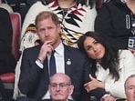 Britain's Prince Harry and Meghan Markle, the Duke and Duchess of Sussex, attend the opening ceremony of the 2025 Invictus Games in Vancouver, Canada, Saturday, Feb. 8, 2025. (Aaron Chown/PA via AP)
