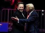 U.S. President-elect Donald Trump greets Tesla CEO and X owner Elon Musk during a rally the day before Trump is scheduled to be inaugurated for a second term, in Washington. (File)