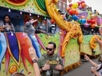 A Homeland Security officer patrols during the Super Bowl LIX Parade in the French Quarter on February 8, 2025 in New Orleans.