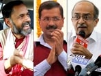 From left to right: Yogendra-Yadav, Arvind-Kejriwal and Prashant Bhushan.