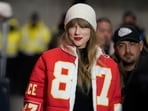 Taylor Swift wears a Travis Kelce jacket as she shows up for a Kansas City Chiefs game in the NFL. Taylor Swift wears a Travis Kelce jacket as she shows up for a Kansas City Chiefs game in the NFL.