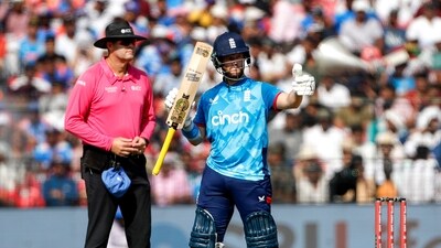 England batted first and were off to a rocket start largely thanks to Ben Duckett. His opening stand with Phil Salt produced 81 runs in just 65 balls before the latter fell to a rather questionable shot to Varun Chakravarthy. Duckett scored 65 in 56 balls before himself throwing it away against Ravindra Jadeja in the 16th over. (ANI) England batted first and were off to a rocket start largely thanks to Ben Duckett. His opening stand with Phil Salt produced 81 runs in just 65 balls before the latter fell to a rather questionable shot to Varun Chakravarthy. Duckett scored 65 in 56 balls before himself throwing it away against Ravindra Jadeja in the 16th over. (ANI)