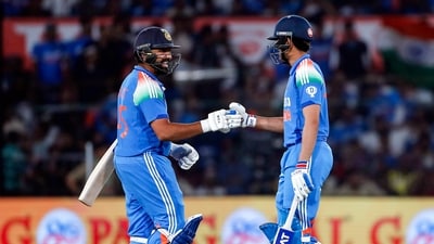 Rohit and Gill's partnership pretty much took the wind out of England's sails. Gill also cruised past the 50-run mark but eventually fell to a brilliant yorker from Jamie Overton on 60 off 52 balls. (ANI) Rohit and Gill's partnership pretty much took the wind out of England's sails. Gill also cruised past the 50-run mark but eventually fell to a brilliant yorker from Jamie Overton on 60 off 52 balls. (ANI)