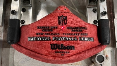 The ball getting ready for the game between the Kansas City Chiefs and Philadelphia Eagles in the Superdome in New Orleans. (AP) The ball getting ready for the game between the Kansas City Chiefs and Philadelphia Eagles in the Superdome in New Orleans. (AP)