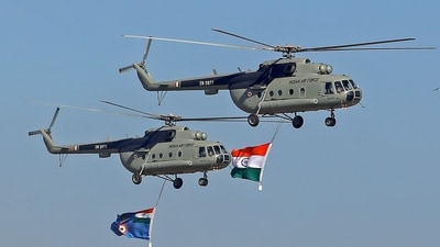 IAF helicopters during final rehearsal for Aero India 2025, at Yelahanka Air Force Station, in Bengaluru, Thursday, Feb. 6, 2025. (PTI) IAF helicopters during final rehearsal for Aero India 2025, at Yelahanka Air Force Station, in Bengaluru, Thursday, Feb. 6, 2025. (PTI)