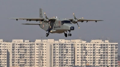 An IAF aircraft during the final rehearsal for Aero India 2025, at Yelahanka Air Force Station, in Bengaluru, Thursday, Feb. 6, 2025. (PTI) An IAF aircraft during the final rehearsal for Aero India 2025, at Yelahanka Air Force Station, in Bengaluru, Thursday, Feb. 6, 2025. (PTI)
