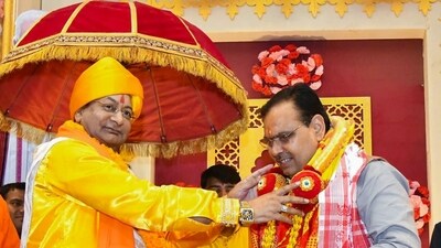 Rajasthan Chief Minister Bhajanlal Sharma was felicitated by a saint during the ongoing 'MahaKumbh', at the Rajasthan Mandapam in Prayagraj on Saturday. (ANI) Rajasthan Chief Minister Bhajanlal Sharma was felicitated by a saint during the ongoing 'MahaKumbh', at the Rajasthan Mandapam in Prayagraj on Saturday. (ANI)