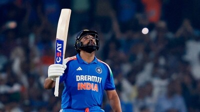 Rohit soldiered on and eventually got to his 32nd ODI century in just 76 balls. He went on to smashed 119 runs in 90 balls before falling to Liam Livingstone.&nbsp; (REUTERS)