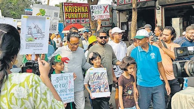 Climate activist Sonam Wangchuk during the march in Pune on Sunday. (HT PHOTO) Climate activist Sonam Wangchuk during the march in Pune on Sunday. (HT PHOTO)