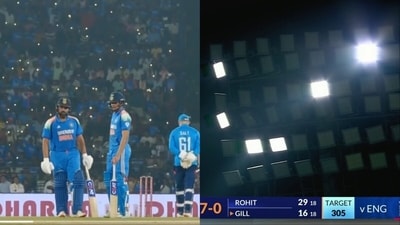 A floodlight failure caused significant delay in proceedings in the 2nd ODI (Hotstar) A floodlight failure caused significant delay in proceedings in the 2nd ODI (Hotstar)