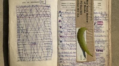 On the top of the page, the diarist has jotted down in caps: “Writers have the last word; it is they—not dictators—who compose the history books.” (HT Photo) On the top of the page, the diarist has jotted down in caps: “Writers have the last word; it is they—not dictators—who compose the history books.” (HT Photo)