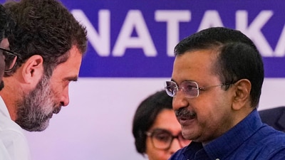 Congress leader Rahul Gandhi greets Delhi CM Arvind Kejriwal during a joint press conference in Bengaluru. (PTI file) Congress leader Rahul Gandhi greets Delhi CM Arvind Kejriwal during a joint press conference in Bengaluru. (PTI file)
