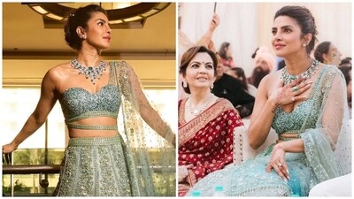 Priyanka Chopra wore an emerald and diamond necklace for her brother's wedding. Priyanka Chopra wore an emerald and diamond necklace for her brother's wedding.