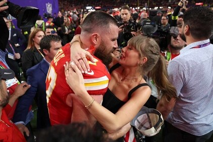 Taylor Swift and Travis Kelce at Super Bowl 58. Taylor Swift and Travis Kelce at Super Bowl 58.