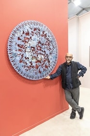 Artist Veer Munshi shows his work, Anantnag (Infinite Springs), which is hand painted on MDF wood. (Photo: Raajessh Kashyap/HT) Artist Veer Munshi shows his work, Anantnag (Infinite Springs), which is hand painted on MDF wood. (Photo: Raajessh Kashyap/HT)