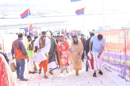 Vijay Deverakonda with mother at the Mahakumbh in Prayagraj. Vijay Deverakonda with mother at the Mahakumbh in Prayagraj.