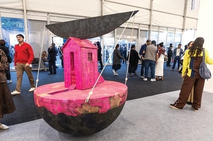 Sudarshan Shetty's untitled work from his 1995 solo show, Paper Moon has found its way to the fair this year. (Photo: Raajessh Kashyap/HT) Sudarshan Shetty's untitled work from his 1995 solo show, Paper Moon has found its way to the fair this year. (Photo: Raajessh Kashyap/HT)