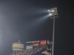 A faulty floodlight stops play during the 2nd ODI match between India and England, at Barabati Stadium in Cuttack on Sunday A faulty floodlight stops play during the 2nd ODI match between India and England, at Barabati Stadium in Cuttack on Sunday