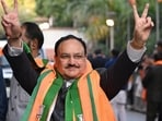 J. P. Nadda arrives at BJP Headquarters (Photo by Ajay Aggarwal/ Hindustan Times)
