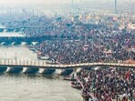 Prayagraj: Devotees gather in Sangam area to take a holy dip during Maha Kumbh Mela 2025, in Prayagraj, Monday, Feb. 10, 2025. (PTI Photo) Prayagraj: Devotees gather in Sangam area to take a holy dip during Maha Kumbh Mela 2025, in Prayagraj, Monday, Feb. 10, 2025. (PTI Photo)