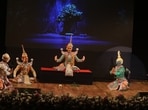 A scene from the act showing Lord Rama with Lakshmana and Hanuman. 