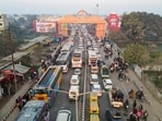 Prayagraj: An aerial view of vehicles stuck on the Prayagraj-Lucknow highway during ongoing Maha Kumbh Mela, in Prayagraj on Thursday, February 10, 2025. 