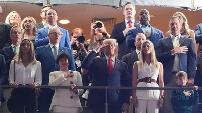 Super Bowl 2025: Netizens wonder if Donald Trump served in military after president salutes during national anthem (Photo by TIMOTHY A. CLARY / AFP) (AFP) Super Bowl 2025: Netizens wonder if Donald Trump served in military after president salutes during national anthem (Photo by TIMOTHY A. CLARY / AFP) (AFP)
