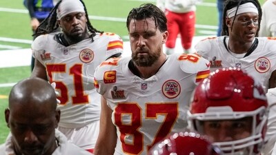 Kansas City Chiefs tight end Travis Kelce (87) leaves the field with teammates after the first half of the NFL Super Bowl 59 football game against the Philadelphia Eagles, Sunday, Feb. 9, 2025, in New Orleans. (AP) Kansas City Chiefs tight end Travis Kelce (87) leaves the field with teammates after the first half of the NFL Super Bowl 59 football game against the Philadelphia Eagles, Sunday, Feb. 9, 2025, in New Orleans. (AP)