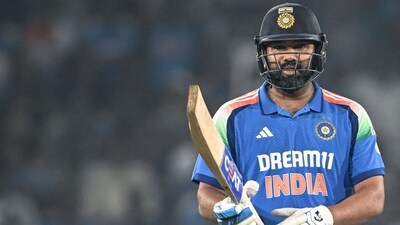 India's captain Rohit Sharma reacts after his dismissal during the second one-day international (ODI) cricket match between India and England at the Barabati Stadium in Cuttack on February 9, 2025. (Photo by DIBYANGSHU SARKAR / AFP) / -- IMAGE RESTRICTED TO EDITORIAL USE - STRICTLY NO COMMERCIAL USE -- (AFP) India's captain Rohit Sharma reacts after his dismissal during the second one-day international (ODI) cricket match between India and England at the Barabati Stadium in Cuttack on February 9, 2025. (Photo by DIBYANGSHU SARKAR / AFP) / -- IMAGE RESTRICTED TO EDITORIAL USE - STRICTLY NO COMMERCIAL USE -- (AFP)