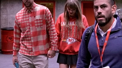 Taylor Swift donned a red Chiefs sweatshirt for the Chiefs and the Los Angeles Chargers game on Sunday, Oct. 22, 2023, in Kansas City, Mo (AP)