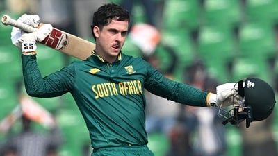 South Africa's Matthew Breetzke celebrates after scoring a century (100 runs) during the Tri-Nation series second ODI against New Zealand. (AFP) South Africa's Matthew Breetzke celebrates after scoring a century (100 runs) during the Tri-Nation series second ODI against New Zealand. (AFP)
