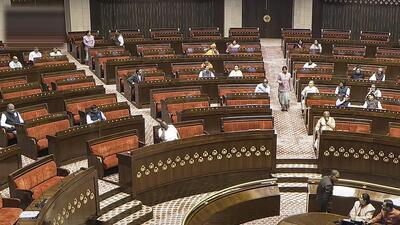 Members in the Rajya Sabha during the Budget session of Parliament in New Delhi on Monday. (Sansad TV/PTI Screengrab) Members in the Rajya Sabha during the Budget session of Parliament in New Delhi on Monday. (Sansad TV/PTI Screengrab)