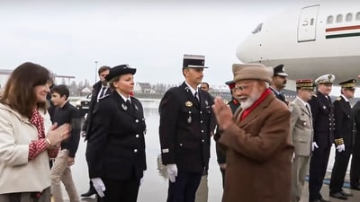 Prime Minister Narendra Modi is being welcomed on his arrival in Paris for a two-day visit to France, Monday. (YouTube/PM Modi) Prime Minister Narendra Modi is being welcomed on his arrival in Paris for a two-day visit to France, Monday. (YouTube/PM Modi)