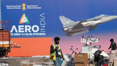 Preparations ahead of the Aero India 2025, at the Yelahanka Air Force Station in Bengaluru. (PTI) Preparations ahead of the Aero India 2025, at the Yelahanka Air Force Station in Bengaluru. (PTI)