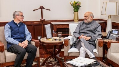 Union Home Minister Amit Shah and J&K Chief Minister Omar Abdullah during a meeting, in New Delhi. (X-@HMOIndia)