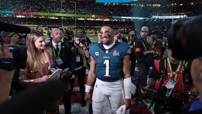 Jalen Hurts #1 of the Philadelphia Eagles celebrates after Philadelphia beat Kansas City 40-22 to win Super Bowl LIX at Caesars Superdome on February 09, 2025 in New Orleans, Louisiana. (Getty Images via AFP) Jalen Hurts #1 of the Philadelphia Eagles celebrates after Philadelphia beat Kansas City 40-22 to win Super Bowl LIX at Caesars Superdome on February 09, 2025 in New Orleans, Louisiana. (Getty Images via AFP)