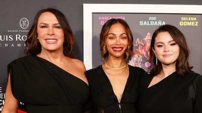 Actors Karla Sofia Gascon, Zoe Saldana, Selena Gomez attend the screening of "Emilia Perez" on opening night of The American French Film Festival (TAFFF) at the Directors Guild of America (DGA) in Los Angeles, October 29, 2024. (Photo by Etienne LAURENT / AFP) (AFP) Actors Karla Sofia Gascon, Zoe Saldana, Selena Gomez attend the screening of "Emilia Perez" on opening night of The American French Film Festival (TAFFF) at the Directors Guild of America (DGA) in Los Angeles, October 29, 2024. (Photo by Etienne LAURENT / AFP) (AFP)
