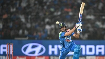 Shubman Gill plays a shot during the second ODI cricket match between India and England at the Barabati Stadium in Cuttack. (AFP)