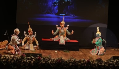 A scene from the act showing Lord Rama with  Lakshmana and Hanuman.