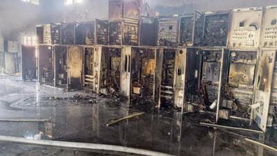 The grid station in Sector 107 after the fire. (HT Photo)