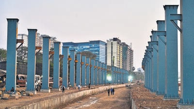 The pillars that will support the roof of the terminus. Tracks will be laid soon. (Raju Shinde) The pillars that will support the roof of the terminus. Tracks will be laid soon. (Raju Shinde)