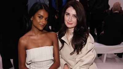 NEW YORK, NEW YORK - FEBRUARY 07: (L-R) Simone Ashley and Eve Hewson attend the Calvin Klein Collection fashion show during February 2025 New York Fashion Week on February 07, 2025 in New York City.   Jamie McCarthy/Getty Images/AFP (Photo by Jamie McCarthy / GETTY IMAGES NORTH AMERICA / Getty Images via AFP) (Getty Images via AFP)