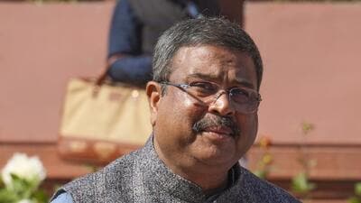 Union minister Dharmendra Pradhan during the Budget session of Parliament, in New Delhi. (PTI) Union minister Dharmendra Pradhan during the Budget session of Parliament, in New Delhi. (PTI)