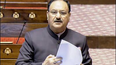 Union minister JP Nadda speaks in the Rajya Sabha on Monday. (Sansad TV) Union minister JP Nadda speaks in the Rajya Sabha on Monday. (Sansad TV)