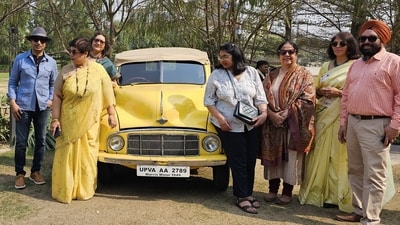 Sarvesh Goel, Monica Mathur, Vandana Agarwal, Kritika, Mano, Kanak Rekha Chauhan, Surjeet Uppal at the Vintage Car Rally in Lucknow (Mustaq Khan/HT)